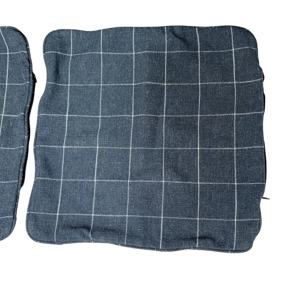 Set of 2 Charcoal Gray White Windowpane Plaid 20x20 Woven Throw Pillow Covers